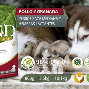 Alimento Canino - Pollo y Granada - Cachorros Razas Medianas y Hembras Lactantes - N&D Prime